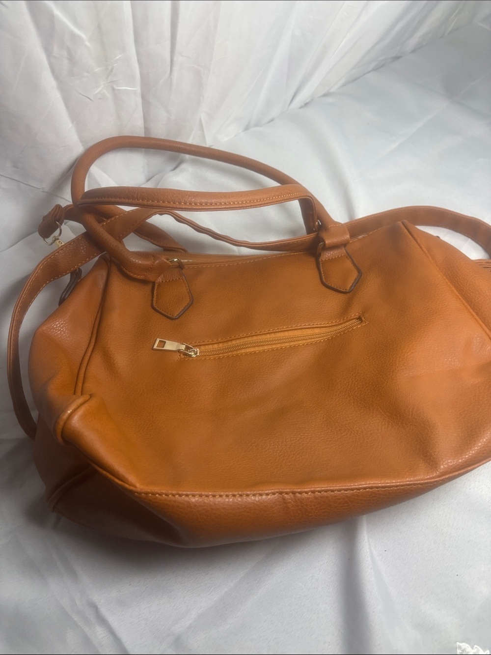Cognac Embossed Leather Satchel with Gold Medallion - Picture 3 of 4